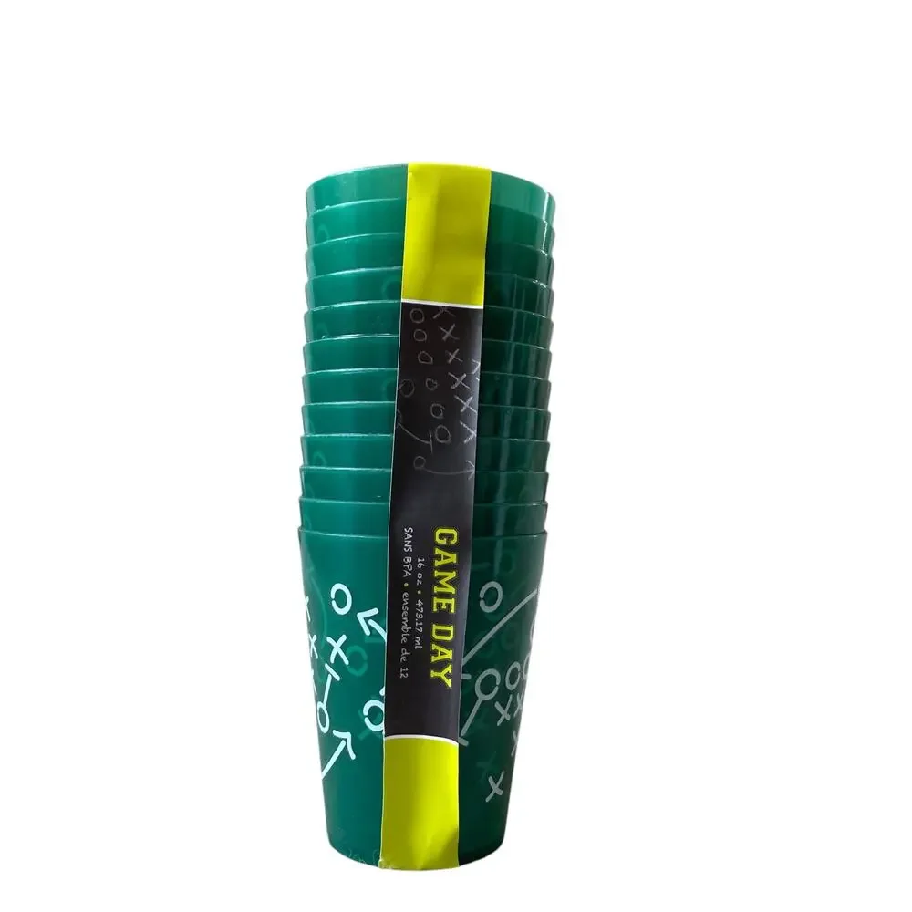 12pk Football Play Game Day Reusable Plastic Drinking Cups 16oz BPA Free New